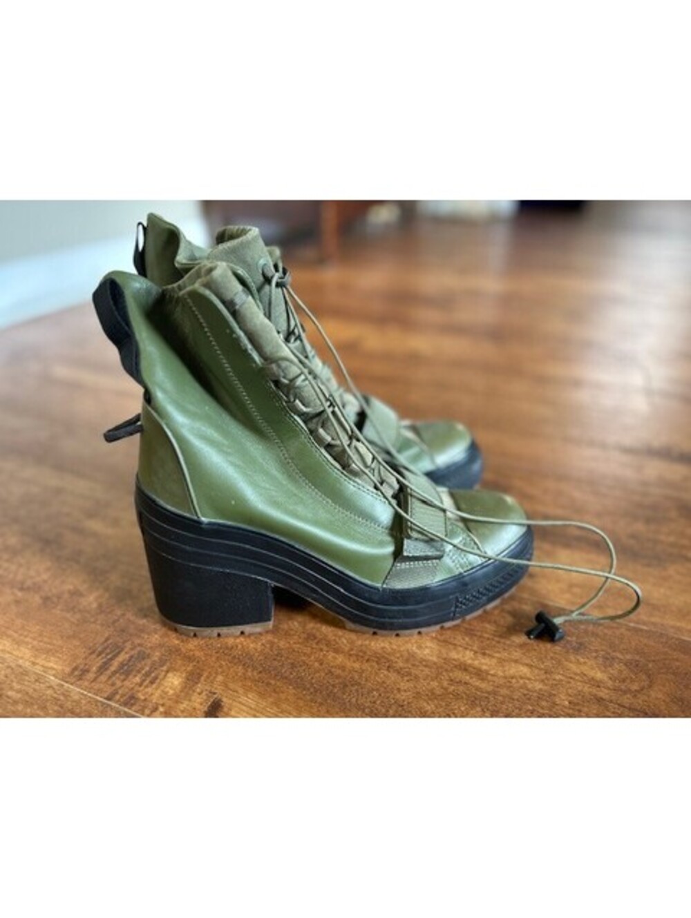 Converse Olive Green Leather Textile Platform Ankle Boot 9.5